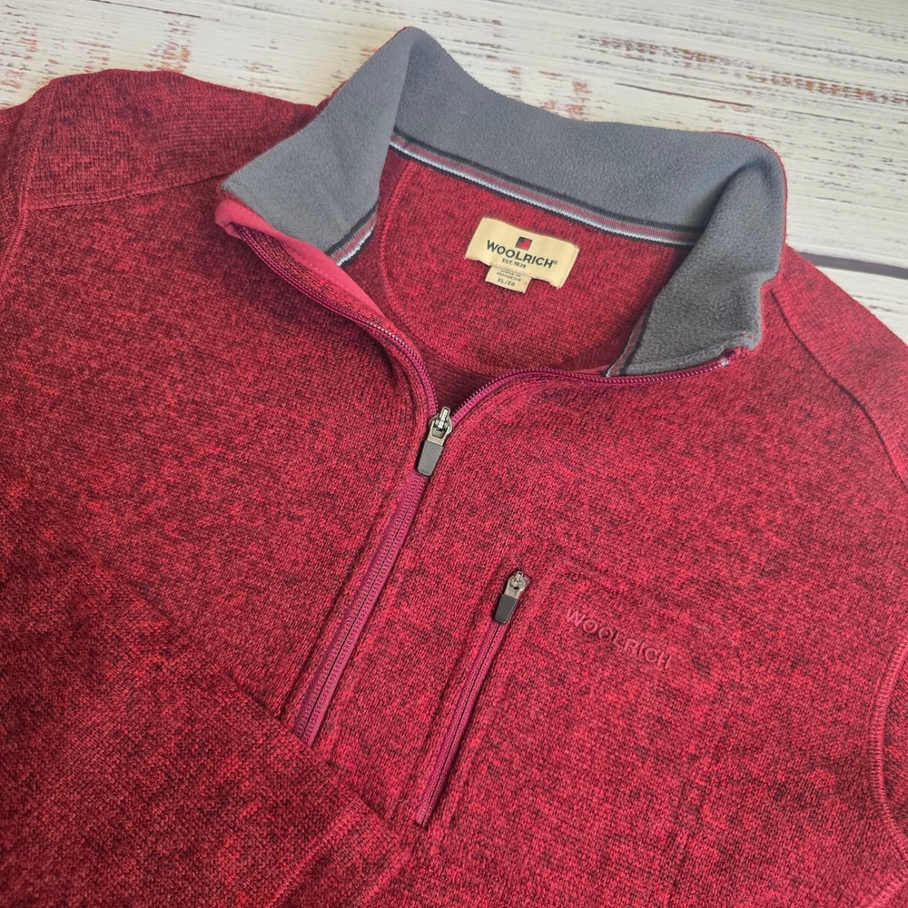 Woolrich‎ Mens XL Quarter Zip Pullover Sweater Burgundy Red Polyester HMQ00235